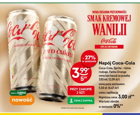 Napój gazowany Coca-Cola Zero Cukru Holiday Creamy Vanilla promocja w Żabka