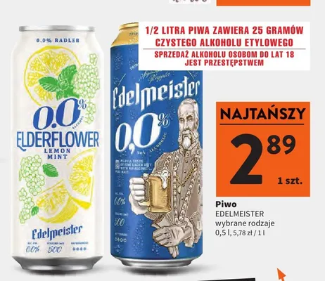 Piwo bezalkoholowe EDELMEISTER Elderflower Lemon Mint promocja w Intermarche