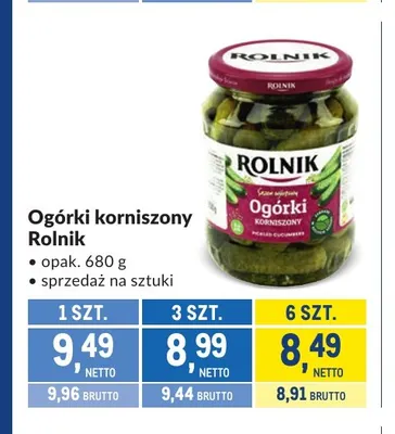 Ogórki korniszony Rolnik promocja w Makro
