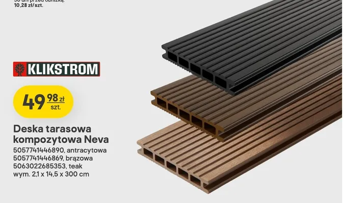 Deska tarasowa kompozytowa Klikstrom Neva brązowa 2,1x14 promocja w Castorama