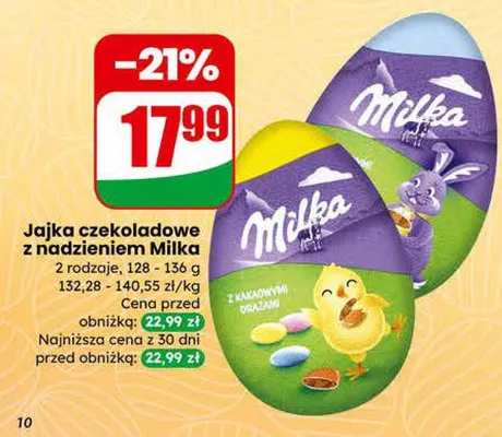 Jajka czekoladowe z nadzieniem 2 rodzaje promocja w Dino