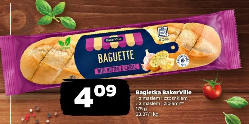 Bagietka BakerVille z masłem i czosnkiem, z masłem i ziołami promocja w Netto