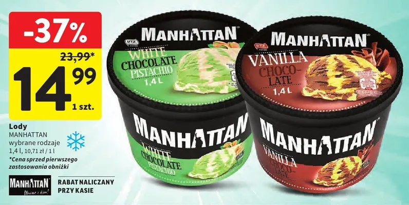 Lody Manhattan White Chocolate Pistachio promocja w Intermarche