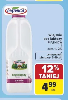 Mleko Wiejskie bez laktozy Piątnica promocja w Carrefour