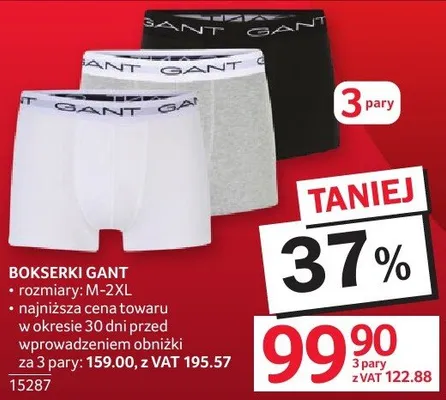 Bokserki Gant rozmiary M-2XL promocja w Selgros