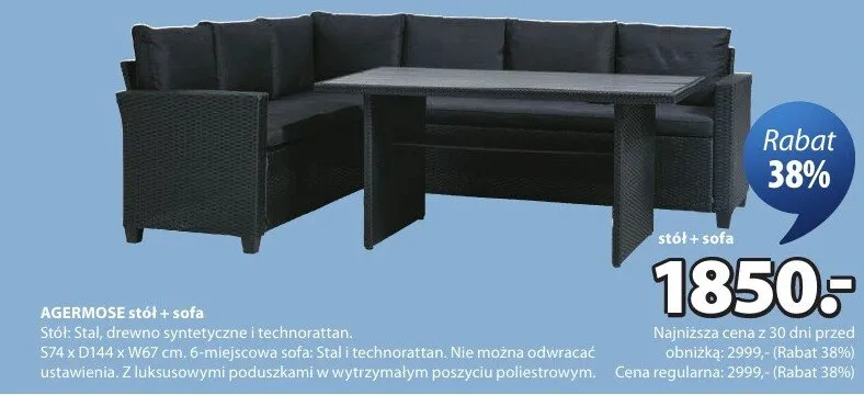 Zestaw mebli ogrodowych Agermose stół + sofa promocja w Jysk