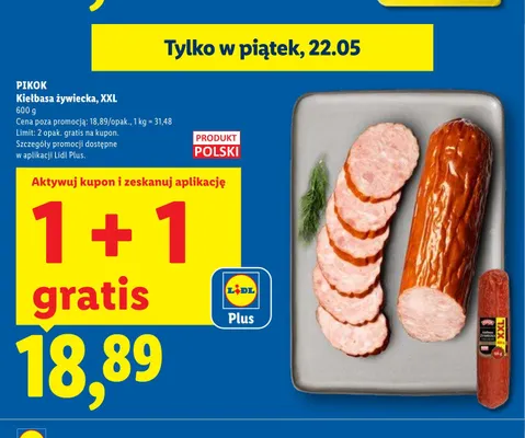 Kiełbasa żywiecka XXL Pikok promocja w Lidl