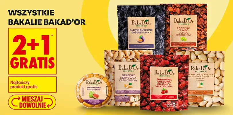 Wszystkie bakalie BakaD'Or 2+1 GRATIS promocja w Biedronka
