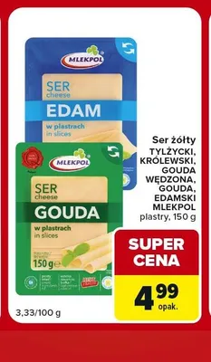 Ser żółty Gouda Wędzona w plastrach Mlekpol promocja w Carrefour Market