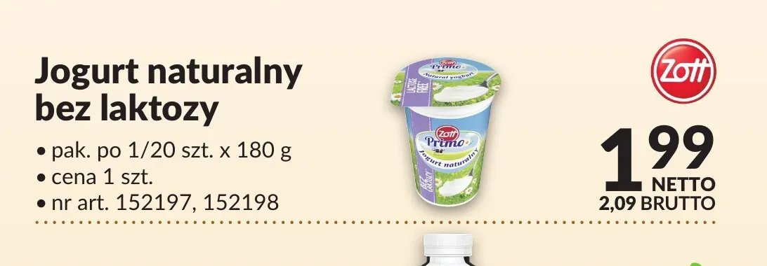 Jogurt naturalny bez laktozy Primo Zott promocja w Makro
