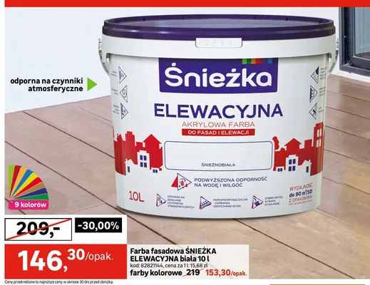 Farba fasadowa Śnieżka Elewacyjna biała promocja w Leroy Merlin