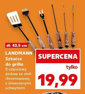 Sztućce do grilla Landmann 5-częściowy zestaw ze stali chromowanej z drewnianymi uchwytami promocja w Kaufland