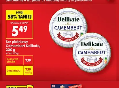 Ser pleśniowy Camembert Delikate promocja w Biedronka