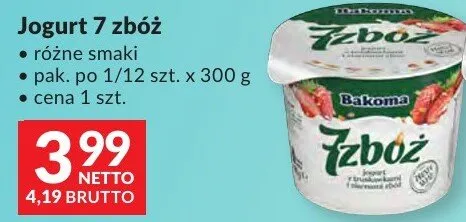 Jogurt 7 zbóż Bakoma różne smaki promocja w Makro