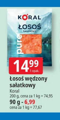 Łosoś wędzony sałatkowy Koral 90g promocja w Leclerc