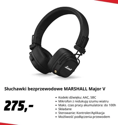 Słuchawki bezprzewodowe Marshall Major V promocja w Media Markt