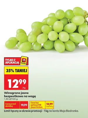 Winogrona jasne bezpestkowe na wagę promocja w Biedronka