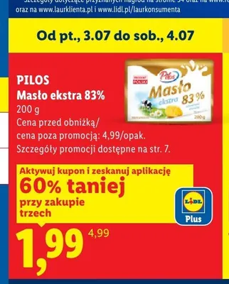 Masło ekstra 83% Pilos promocja w Lidl