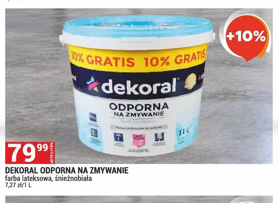 Farba lateksowa śnieżnobiała odporna na zmywanie Dekoral promocja w Merkury Market