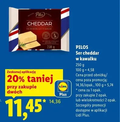 Ser cheddar w kawałku Pilos promocja w Lidl