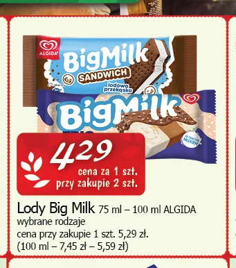 Lody Big Milk Algida promocja w CEZAR Delikatesy