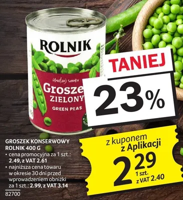 Groszek konserwowy Rolnik zielony 400 g promocja w Selgros