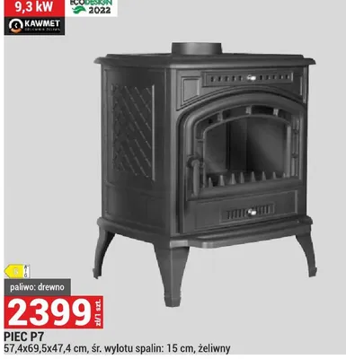 Piec P7 57,4x69,5x47,4cm, śr. wylotu spalin: 15cm, żeliwny promocja w Merkury Market