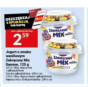 Jogurt waniliowy Zakręcony Mix 45% mniej cukru Danone promocja w Twój Market