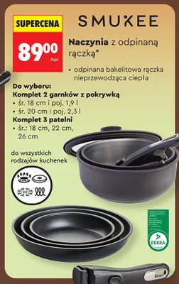 Komplet 3 patelni SMUKEE 18cm, 22cm, 26cm promocja w Biedronka