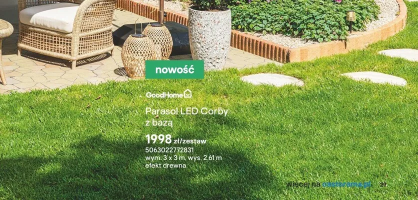 Parasol LED Corby z bazą promocja w Castorama