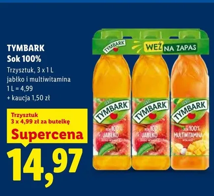 Sok 100% TYMBARK jabłko i multiwitamina 3-pak 1l promocja w Lidl