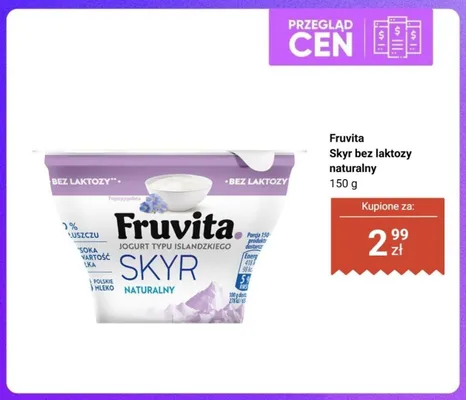 Skyr bez laktozy naturalny Fruvita promocja w Biedronka