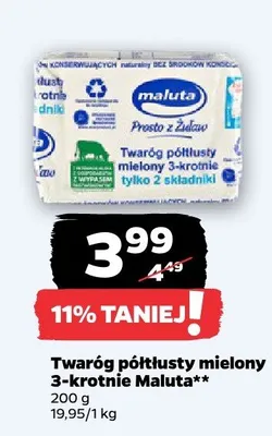 Twaróg półtłusty mielony 3-krotnie 200 g promocja w Netto