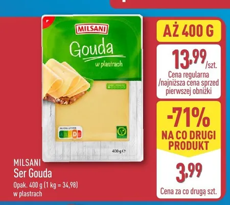 Ser Gouda w plastrach Milsani promocja w Aldi