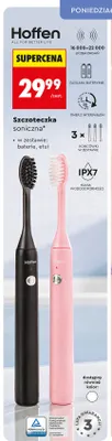 Szczoteczka soniczna Hoffen z 3 końcówkami IPX7 zasilana bateryjnie promocja w Biedronka