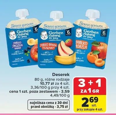 Deserek Gerber Natural for Baby jabłko morela promocja w Carrefour