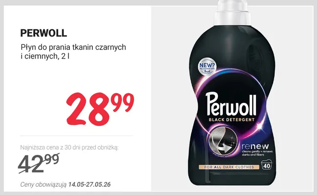 Płyn do prania tkanin czarnych i ciemnych Perwoll Renew promocja w Rossmann