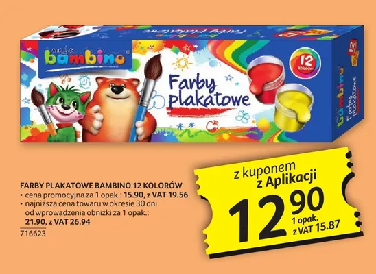Farby plakatowe Bambino 12 kolorów promocja w Selgros