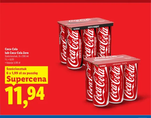 Napój gazowany Coca-Cola Zero 6-pak 330 ml promocja w Lidl
