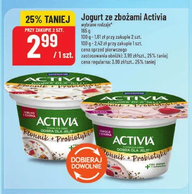 Jogurt ze zbożami Activia owoce i ziarna promocja w POLOmarket