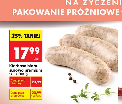 Kiełbasa biała surowa premium promocja w Biedronka