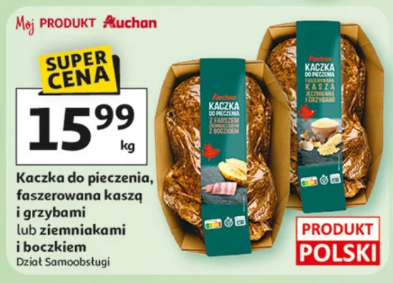 Kaczka do pieczenia, faszerowana kaszą i grzybami lub ziemniakami i borowikami promocja w Auchan