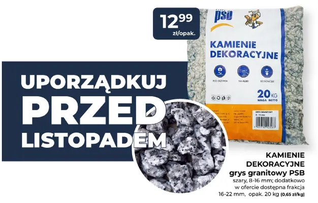 Kamienie dekoracyjne grys granitowy Psb szary 8-16 mm promocja w PSB Mrówka