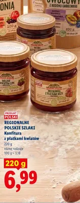 Konfitura z płatkami kwiatów malina z kwiatem lipy Regionalne Polskie Szlaki promocja w Lidl