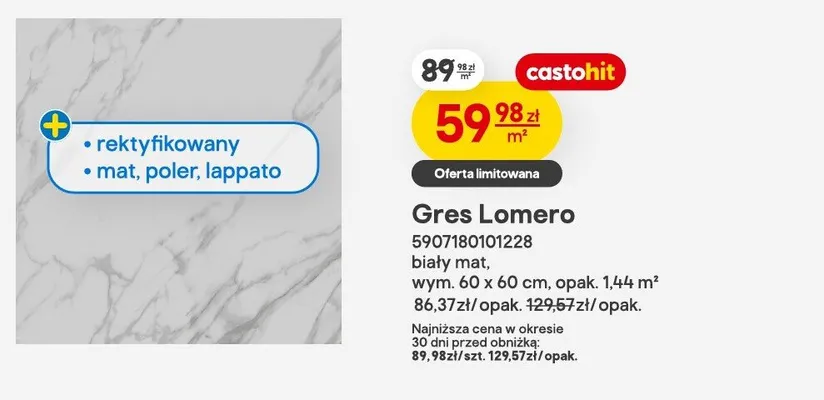Gres Lomero biały mat promocja w Castorama