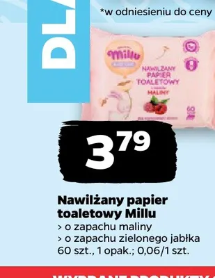 Nawilżany papier toaletowy Millu o zapachu maliny promocja w Netto