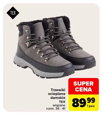 Trzewiki ocieplane damskie TEX wiązane promocja w Carrefour