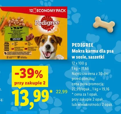 Mokra karma dla psa w sosie saszetki Pedigree 12-pak promocja w Lidl