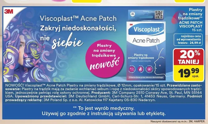 Plastry na zmiany trądzikowe Viscoplast Acne Patch promocja w Carrefour