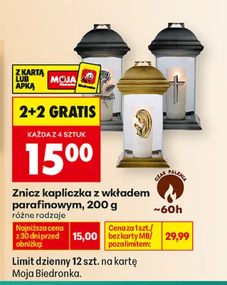 Znicz kapliczka z wkładem parafinowym promocja w Biedronka